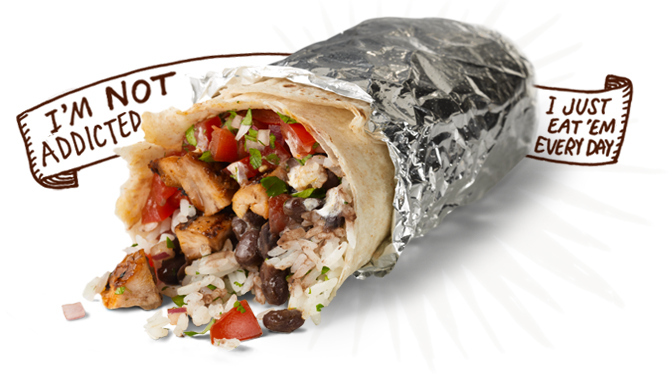 The Chipotle burrito comes out to about 1000 calories and costs $8.50*. Adding guacamole is not advisable if you're trying to get the most value out of your dollar. * Cost of Chipotlaway not included.