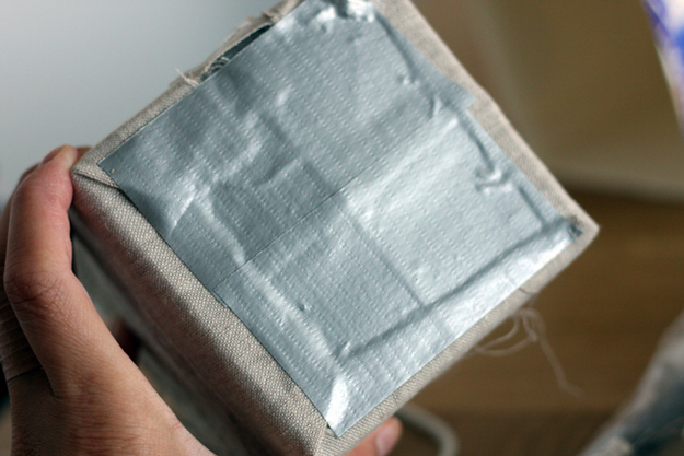 Pull the strings of the edges of the material. This will create texture and a more weathered effect.