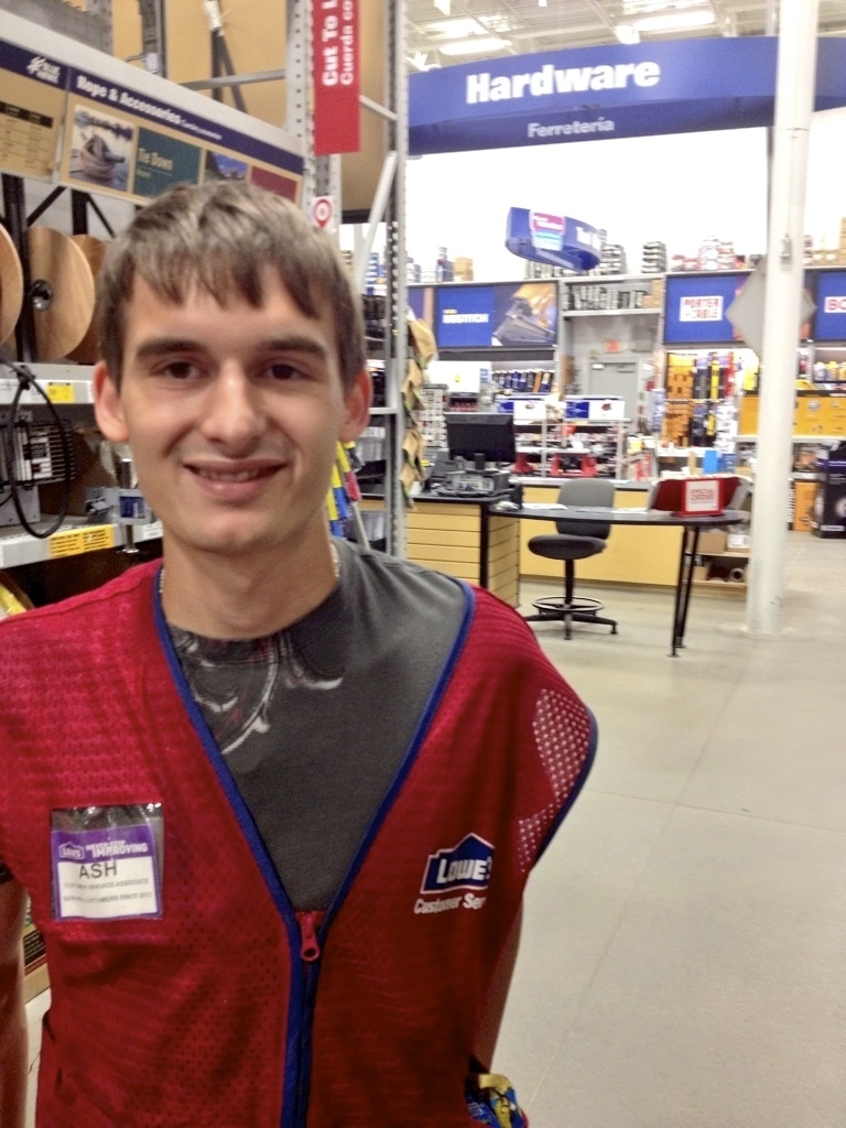 I was out looking for doorknobs today, and found a very helpful employee. When I looked down at his name tag and realized which department I was standing in, my mind was blown! He says he hasn't yet seen any of the original 'Evil Dead' films and had no idea just how awesome he is. I assured him of his place in pop culture and asked to take his picture. Sadly, we were not near the chainsaws.If my city is ever overrun with Deadites, I know exactly where I'm going and who I'm asking for...