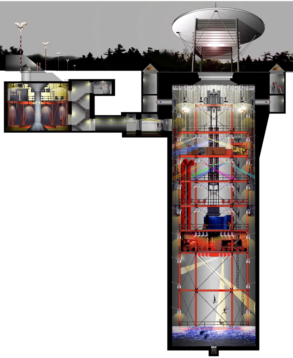 The living area is 40 feet down, contained within the command center. The silo that once held a nuclear missile stretches 185 feet down into the ground.