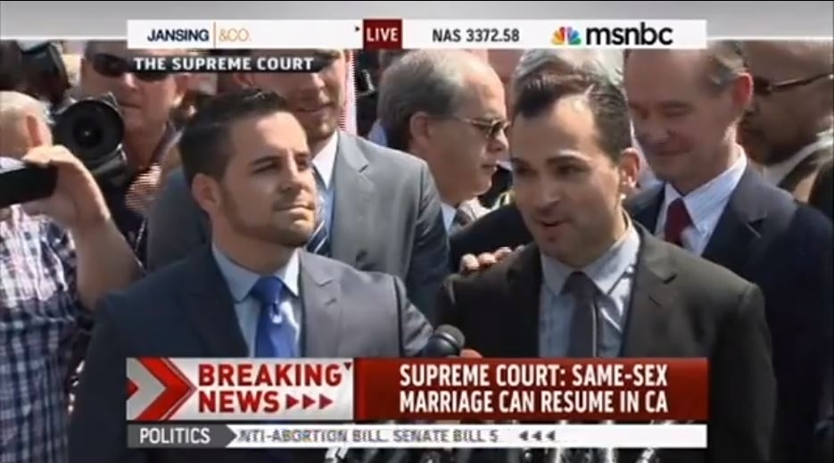 Zarrillo and Katami were two of the plaintiffs in the Proposition 8 case, which was dismissed this morning.