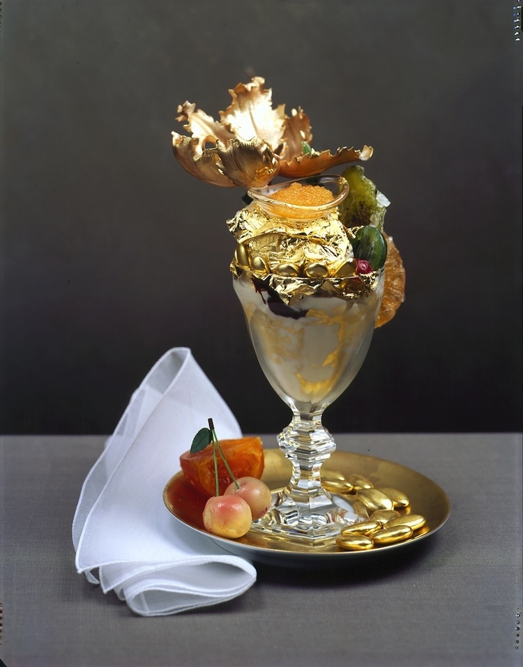 Are you ready for the world’s most expensive ice cream? This $1,000 sundae features vanilla ice cream made from Tahitian vanilla beans and covered in edible gold leafs. Add Italian chocolate drizzle, truffles, gold dragets, marzipan cherries, and grand passion caviar. Finally, serve the whole thing in a crystal goblet with an 18k gold spoon.