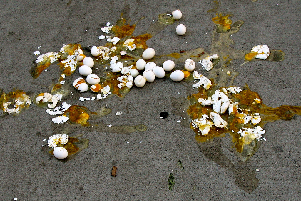 We'd suggest first laying down a piece of aluminum foil, or ordering eggs that weren't cooked on the street. Your call.