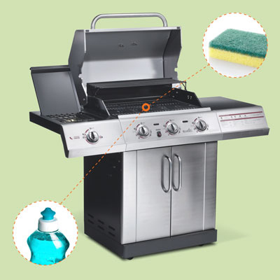 A charred coating on a grate doesn't add flavor, it's just dirt, says Barry "C.B." Martin, Char-Broil's CGO—that's chief grilling officer. Any shiny black flakes on the underside of the hood are unlikely to be chipping paint; they're burned-on residue, a fire risk. Here, Martin's step-by-step for gunk removal.RELATED: Troubleshoot Your Gas GrillThe Interior: Dry-scrub crud from grates, burners, and inside surfaces with a nonscratch sponge or a nylon brush. You can even use an emery cloth or a wire brush on uncoated steel or iron. Then wash surfaces with dish soap and water, rinse well, and dry thoroughly. Martin suggests reseasoning cast-iron or metal grates with oil as you would a similar pan, but there's no need to coat chromed-steel or ceramic grates. Consider replacing these grates if they're rusty or chipping.Click here to find out more!