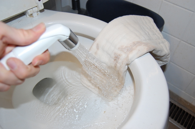 Targeted at parents with kids but fun for all ages, this is a sink sprayer converted to operate as a toilet shower. For those times when you need to rinse out something so nasty even your tub is out of the question. This little guy taps into the water line ahead of the toilet, so the water is technically clean enough to drink.