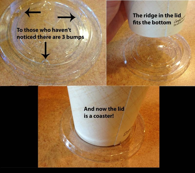 Take the lid from the top of the cup (or grab an extra) and use it as a perfectly sized coaster.