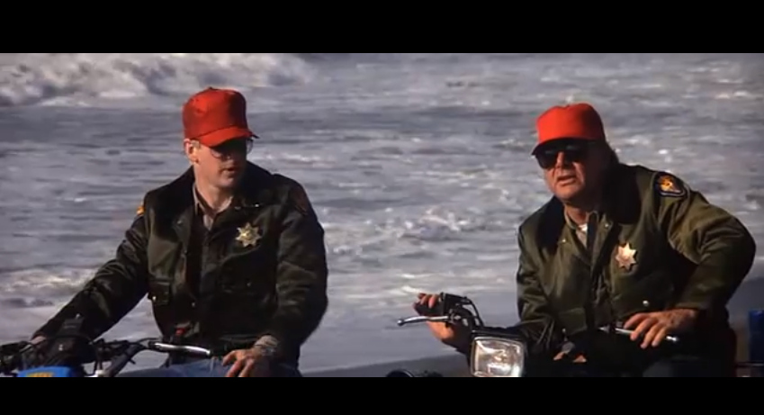 And an assistant director plays one of the cops on the AV scooters on the beach at the end.