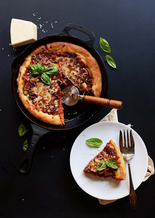 Best thing about September? Eggplants and tomatoes still abound, and bikini season is a whole nine months away. Recipe here.