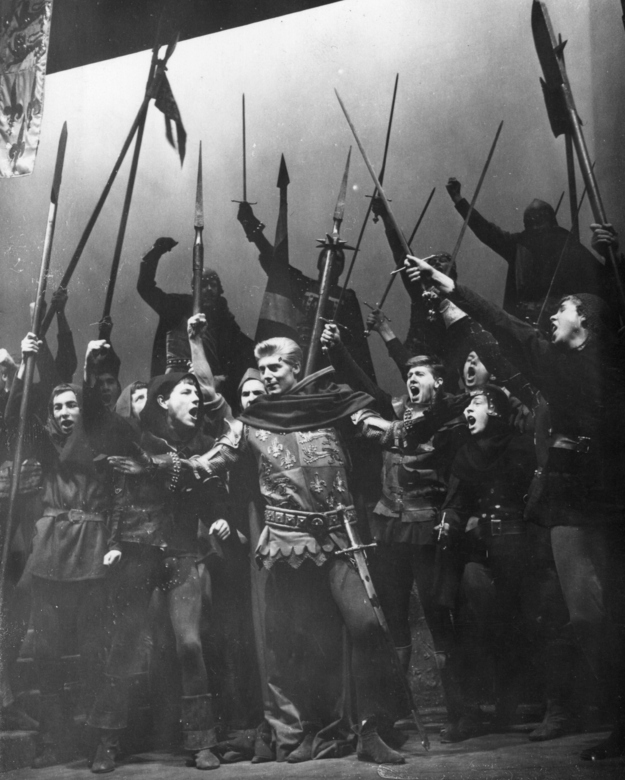 The Agincourt battle scene in a production of Shakespeare's Henry V