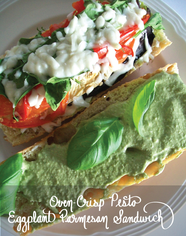 Oven-Crisp Pesto Eggplant Parmesan Sandwich