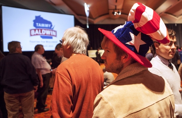 Supporters for Senator-Elect Tammy Baldwin gathered at her election rally in Madison, Wisconsin, on November 6, 2012.