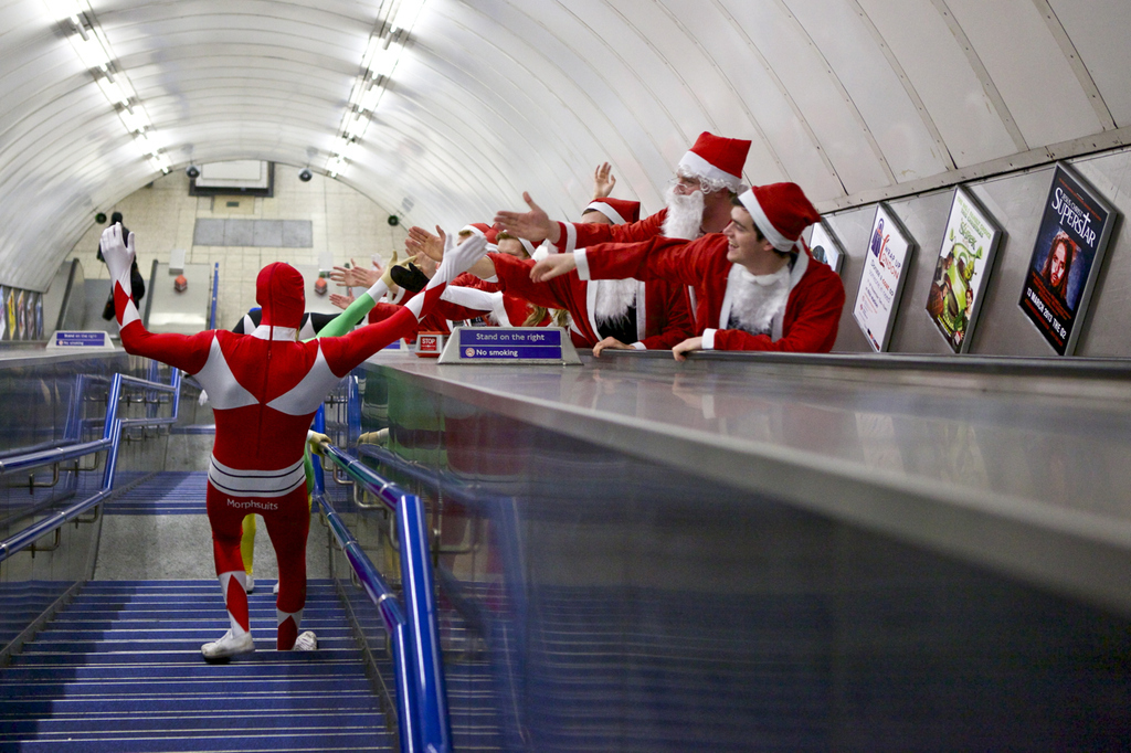 After a hard day's fighting, it was time to head home.P.S Some Santas are very friendly
