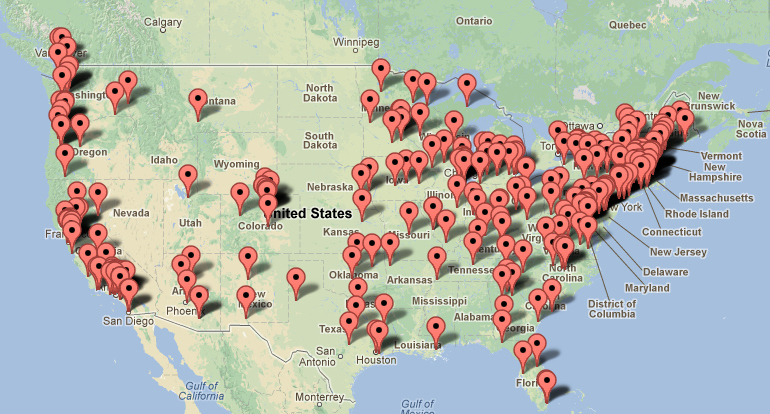 This map on shows the locations of university divestment campaigns across the country.
