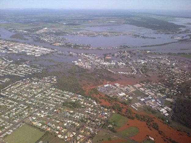 Floodwaters from the Burnett River inundate parts of Bundaberg, which is 186 miles north of Brisbane.