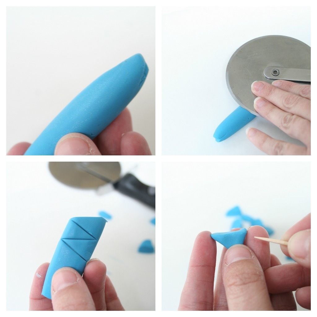 For a square shape: Repeat the steps for a triangle and press two of them together to make a square. Bake your toppers according to the directions on the package (hers took about 15 minutes). Allow to dry and decorate your party treats!