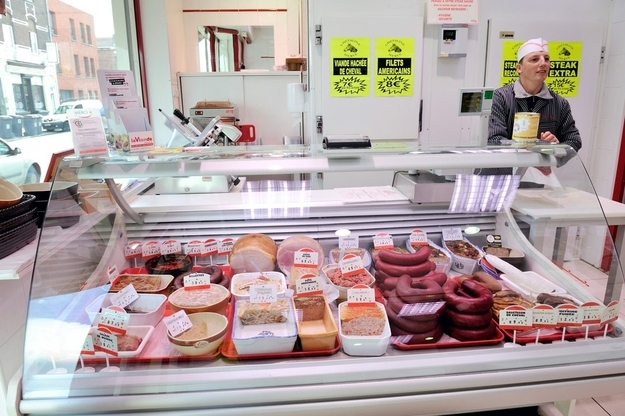An artisan butcher works in his horse meat butcher in Roubaix, northern France.