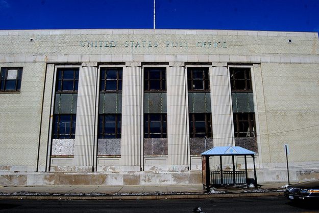 Demolished in 2010 for a casino project, despite the fact that it was eligible for the National Historic register. "'Iconic elements' of the building were salvaged before demolition, including two sculpted eagles (once parts of a door surround), and a mural depicting Atlantic City's history."