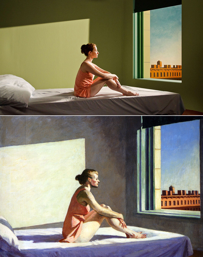 A still from the film Shirley - Visions of Reality and Morning Sun painted by Edward Hopper.