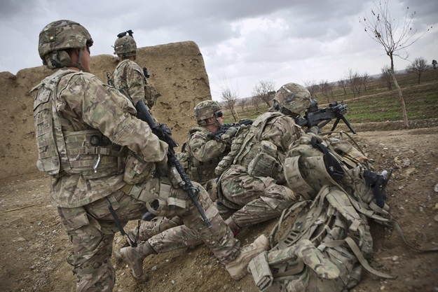 U.S. Army soldiers with Charlie Company, 36th Infantry Regiment, 1st Armored Division in the Kandahar Province of Afghanistan, Feb. 3, 2013.
