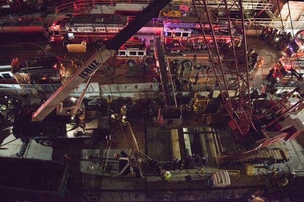 The view from above the 2nd Avenue and 95th Street rescue operation in Manhattan.