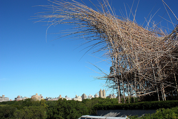 In the summer of 2010, brothers Doug and Mike Starn (along with rock-climbing helpers), put together over 5,000 poles of bamboo atop New York's Metropolitan Museum of Art to create a gigantic urban jungle gym.