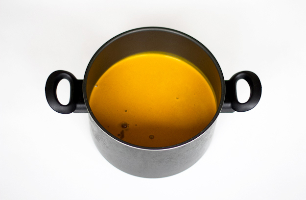 Fill 3/4 of a large pot with water and add 5 tablespoons of turmeric powder, which is often used in cooking but is also a natural fabric dye. Put it to boil on medium heat. Keep checking on it while you do the following two steps.