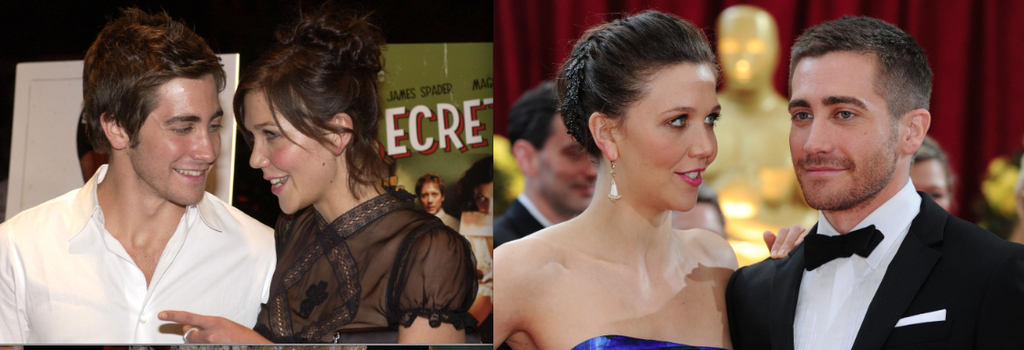 On the left, Jake and Maggie in 2002; on the right, Maggie and Jake in 2010.