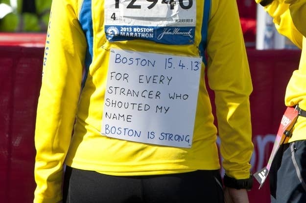 Boston Strong Runners Marathon Tribute Blue Yellow T Shirt