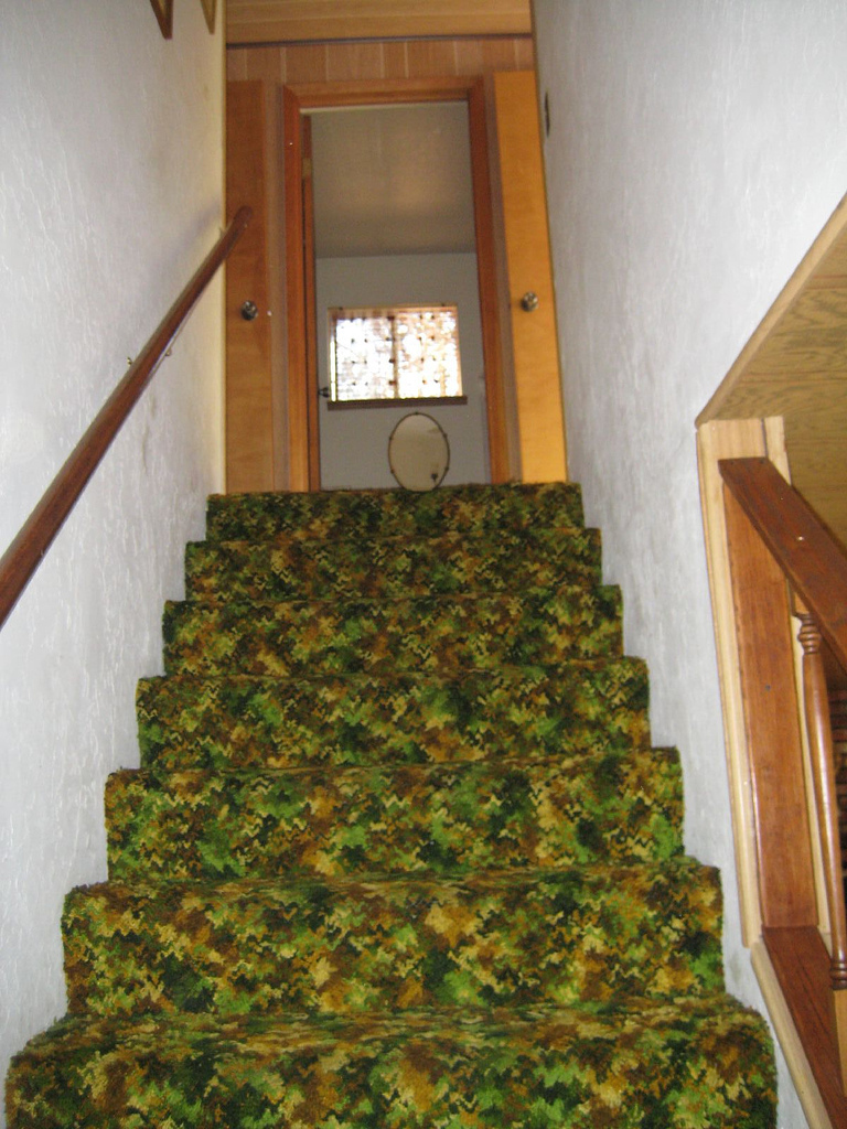 There is an upside. You won't see any stains on this staircase anytime soon. They're all hidden in the pattern.