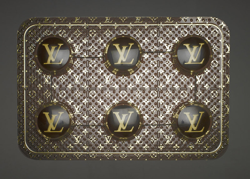 LV (Louis Vuitton) blister pack of 6 pills, cast resin, 42" x 27"