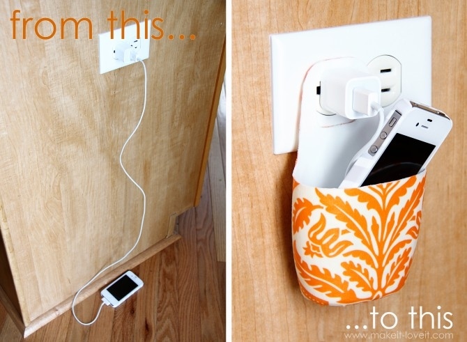 With gadgets and cords laying willy-nilly, this little cell phone holder made out of a lotion bottle is perfect to keep things in order.
