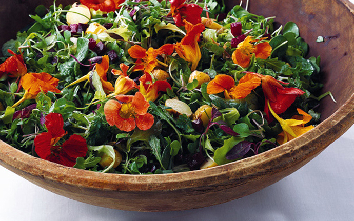 Flavor profile: Peppery, sweetly spicy. Makes for a fairy-tale salad, like this one.