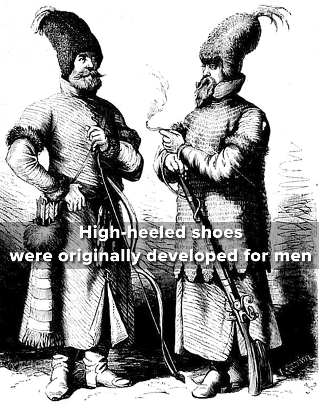 They were invented in the 16th century to help keep soldiers' feet in the holsters on horses.