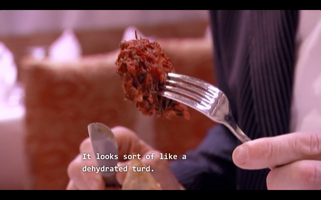 The worst part? That "dehydrated turd" wasn't even vegetarian. It was lamb.