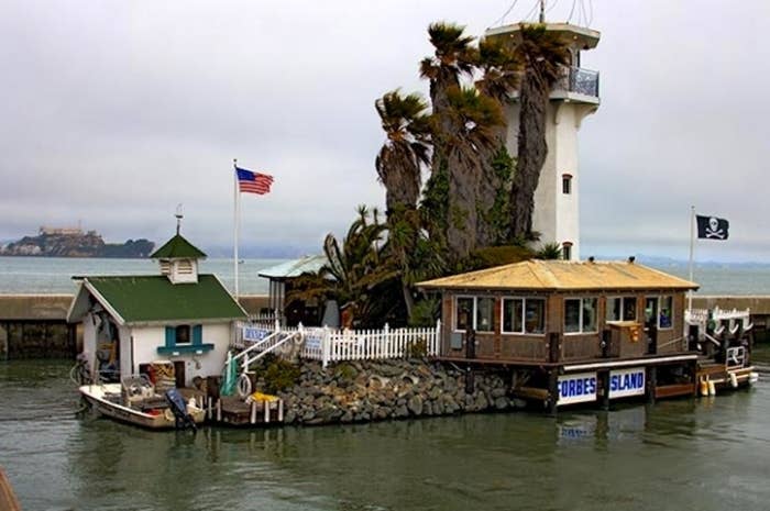 You’ll need to get your sea legs quickly when you take a boat to this man-made floating island off the coast of San Francisco, but it’s worth it to experience one of the few places where you can sit by a fireplace while being underwater. Converted from a private floating home, the dining room is nautical themed and features portholes so you can enjoy the watery view.