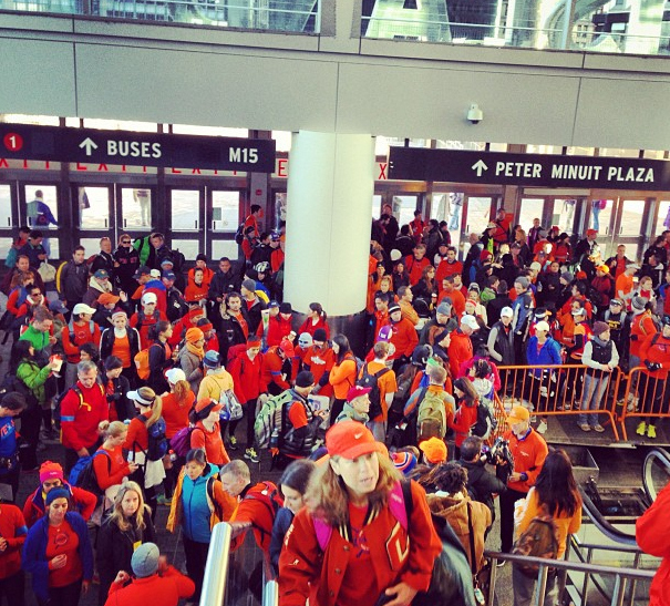Runners getting ready to clean up Sandy devastation. (by @cmwalla)
