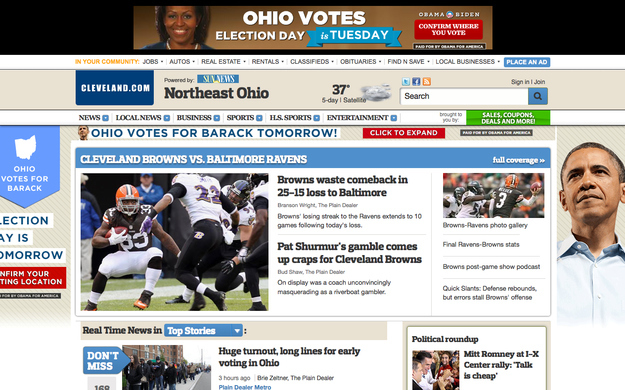 Cleveland Plain Dealer wrapper and banner ads for Obama for America.