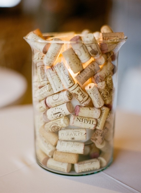 Make a centerpiece out of corks and candles: