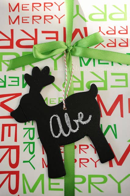 Cut shapes out of card stock and paint over with 2-3 coats of chalkboard paint.