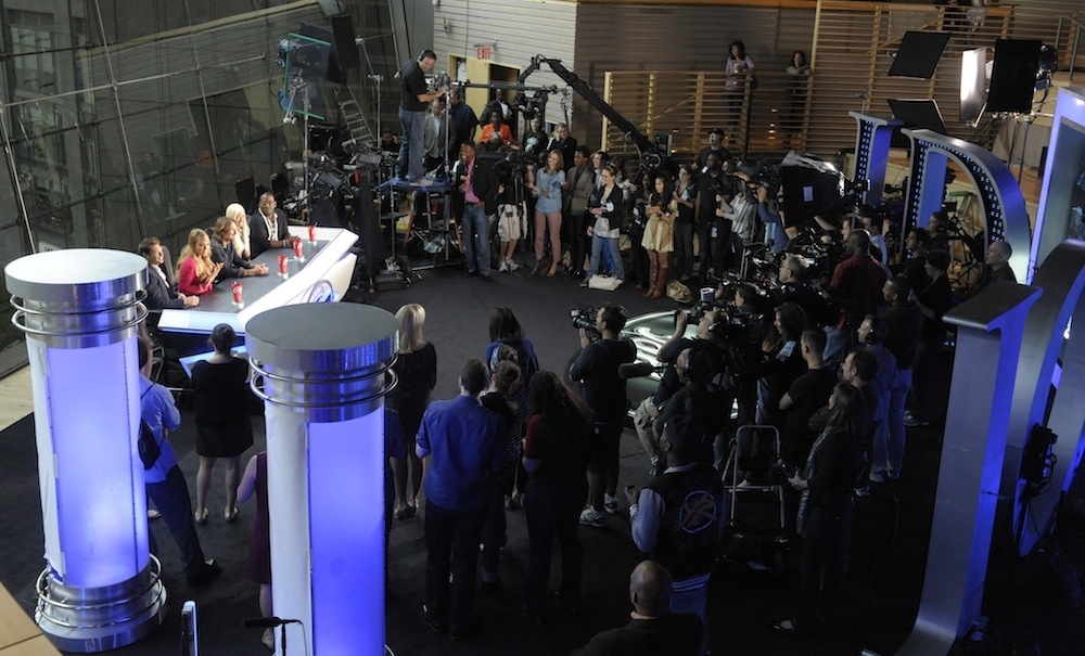 Ryan Seacrest, Mariah Carey, Keith Urban, Nicki Minaj, and Randy Jackson answer questions from the press on the set of American Idol, Monday, Sept. 17.