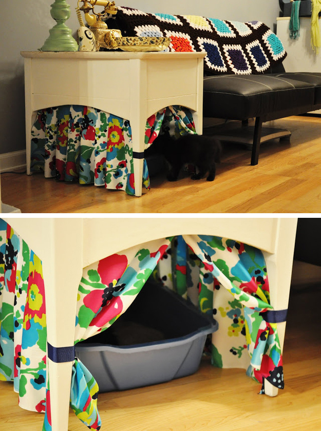 how to hide litter box in living room