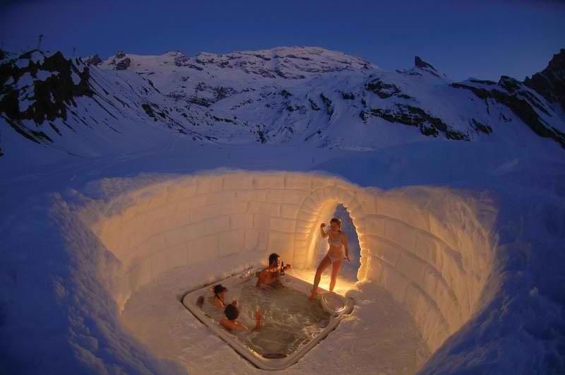 This amazing outdoor jacuzzi is a part of the Igloo Village in Zermatt, Switzerland. Guests sleep at an altitude of 8.946 ft at the Gornergrat, right next to Switzerland’s most famous mountain, the mighty Matterhorn. The Igloo village typically opens up in December with accommodations for up to 40 overnight guests. Wanna go?Check out the pictures. Apparently guests are lovin' it!