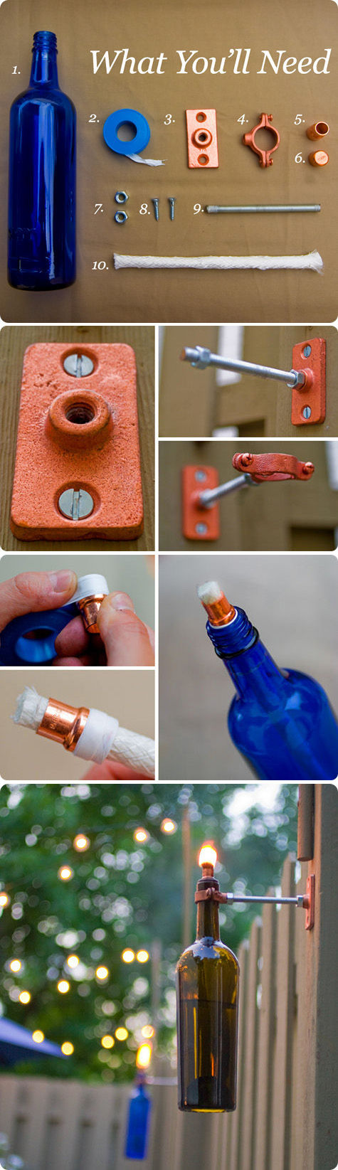 Light up some wine bottle tiki torches for a nighttime party.