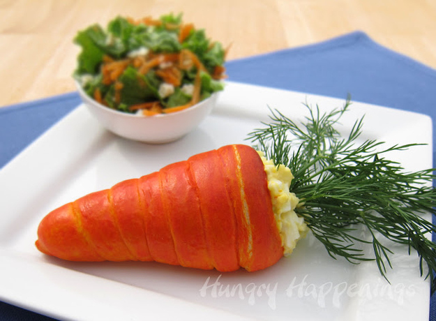 Carrot crescent rolls stuffed with tuna or egg salad make for a festive snack.
