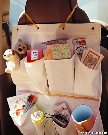 Use a shoe caddy to store games and snacks on a long road trip.