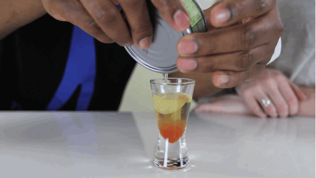 Fill shot with Cuervo and tabasco then fill to the brim with tuna fish juice.