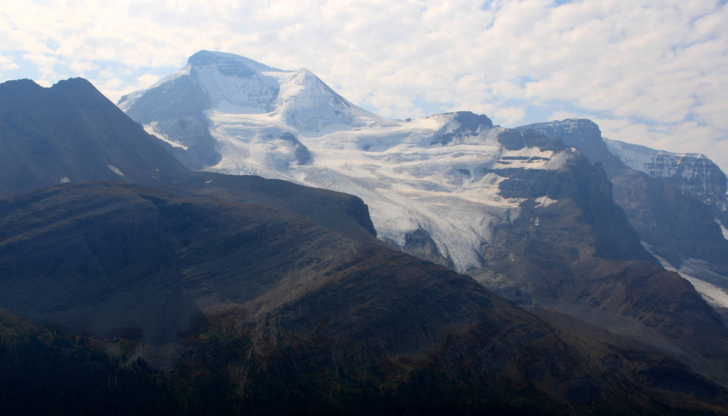 After a 20 minute climb, a view of the Columbia Icefield from the Wilcox Pass trail. Learn more about it here.