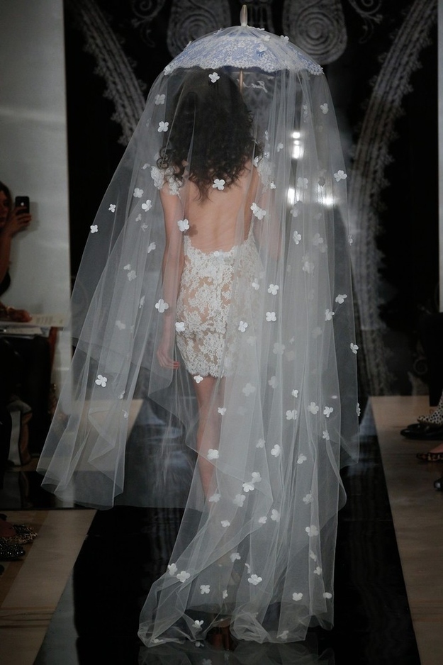 Make sure your parasol-veil has extra fabric in the back in case your dress happens to be see-through.