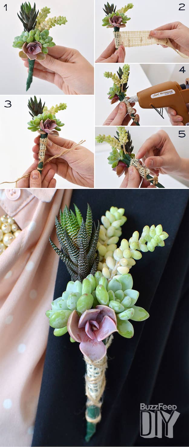 Here is how to make your own succulent corsage and boutonniere.