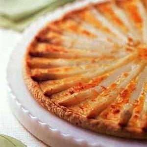 Next, serve a buttery white asparagus and gruyere tart. Since it's best at room temperature, it'll be ready and waiting whenever your guests are settled.